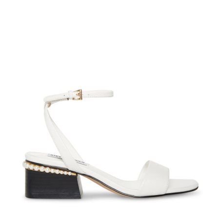 White Steve Madden Nora Leather Women's Heels Sandals | PH 0438BXM